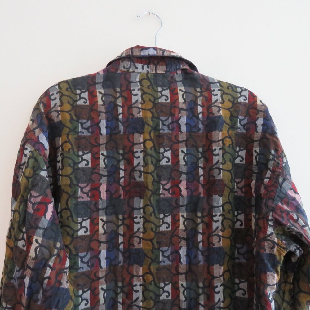 VINTAGE JHANE BARNES Abstract Checked Multicolor Button Down Shirt Men's Size M - Picture 11 of 14